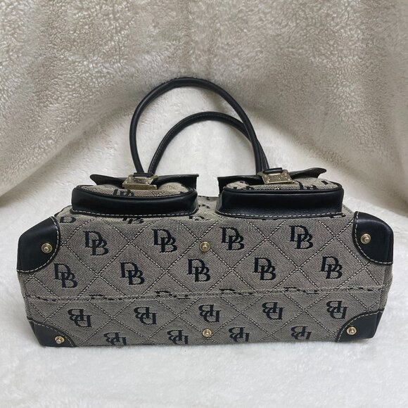 Dooney & Bourke Black/Grey Double Pocket Canvas/Leather Quilted Pattern Satchel - Picture 5 of 14